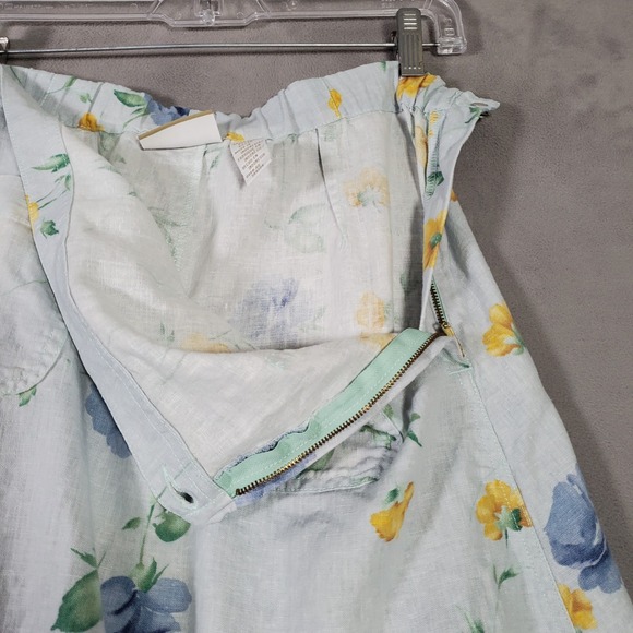 Liz Claiborne Midi Skirt Womens 14 Pastel Blue Floral Linen Blend A Line Cottage - Picture 3 of 9